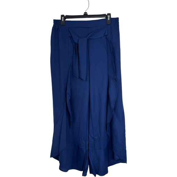 Truth + Style Regular Flounced Stretch Woven Pants Navy Medium NWOT Ruffle - Picture 9 of 12